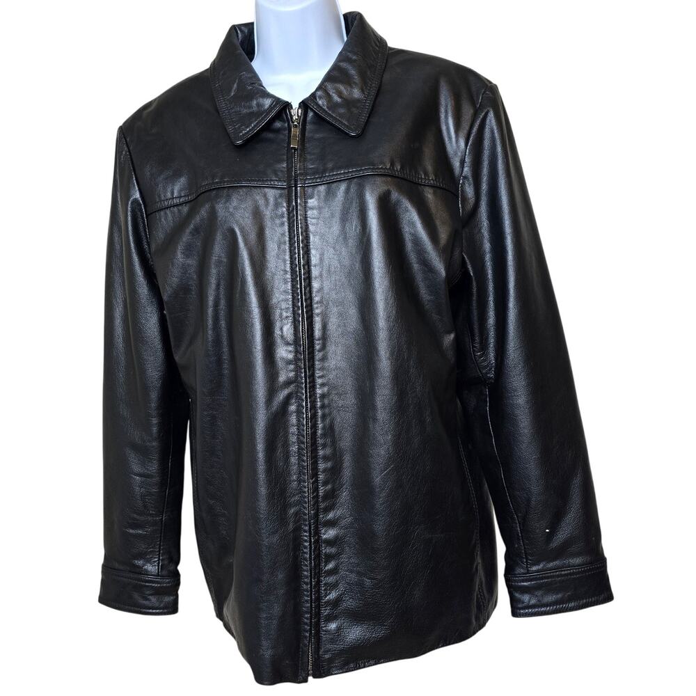 Kathy Ireland Black Leather Jacket Insulated Quilted &  Plush Zip Coat Womens L